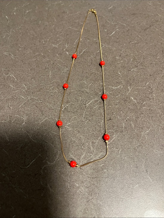Jewelry - Gold tone Chain Necklace with Red Bead Accents - Women's Jewelry-Hong Kong